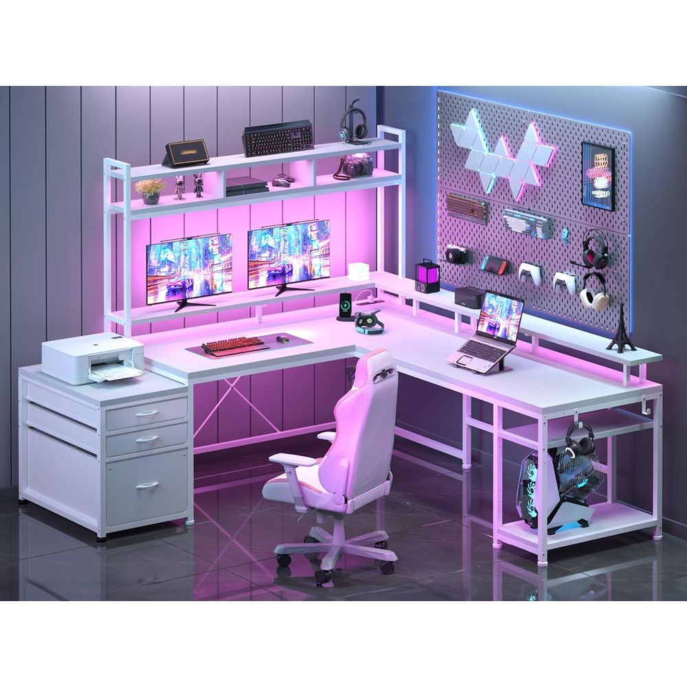 L Shaped Desk Setup - Mesa em L de 104 polegadas