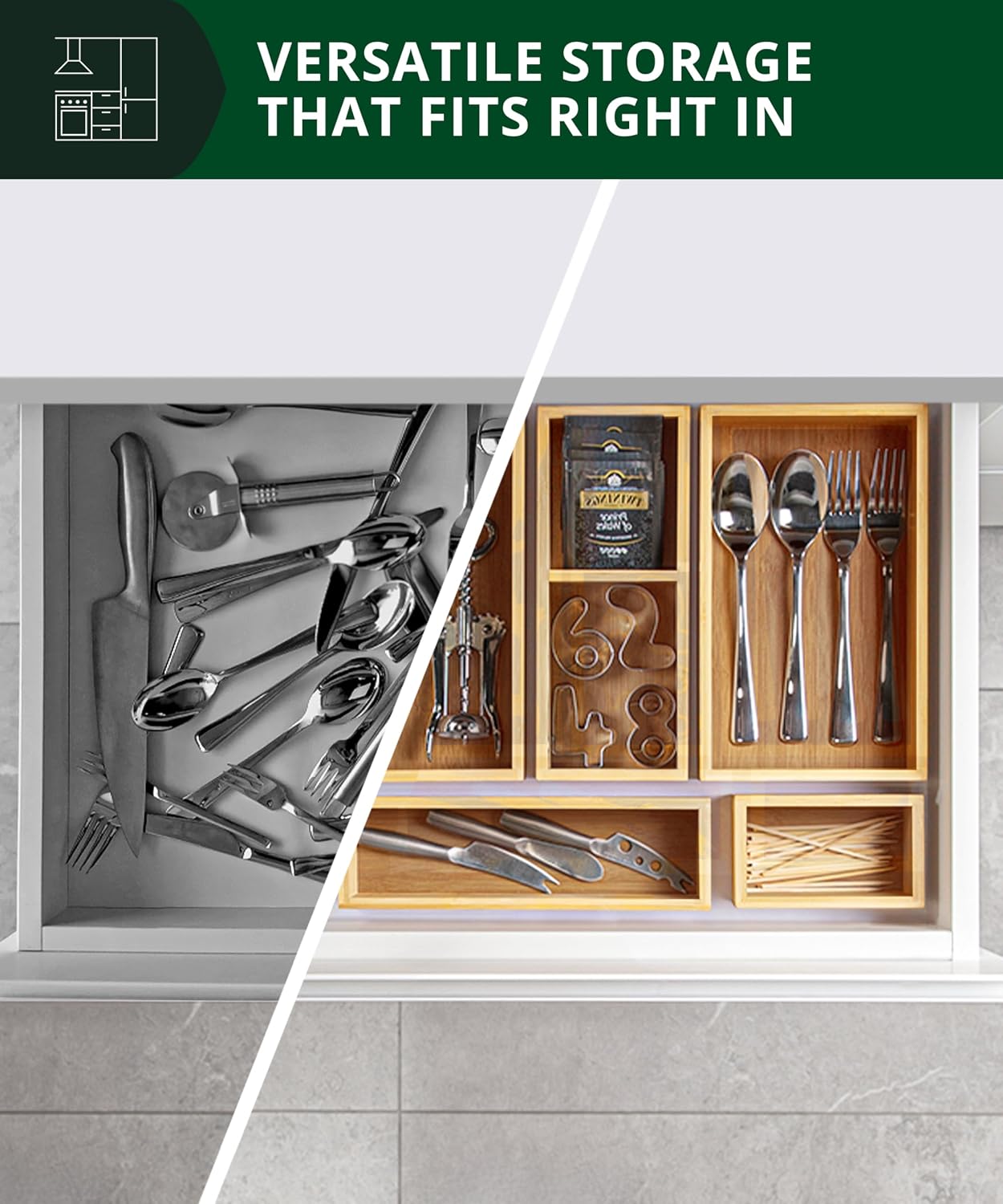 Drawer Organizer Bamboo - Conjunto de organizadores de gavetas de