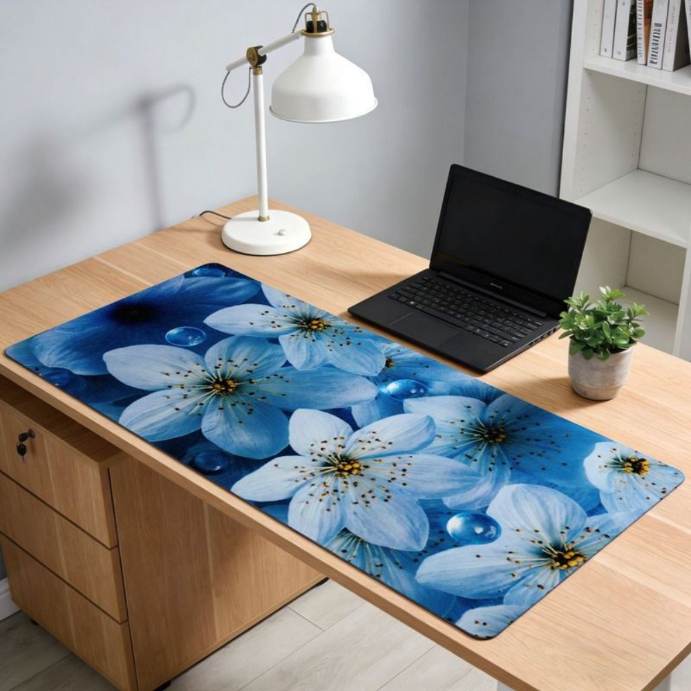 Desk Setup Aesthetic - Sousplat estético com design floral azul