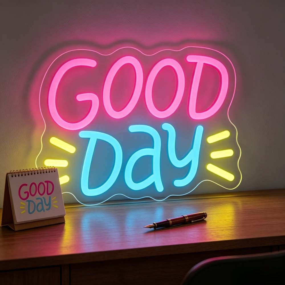 Desk Setup Aesthetic - Letreiro Neon LED Good Day com