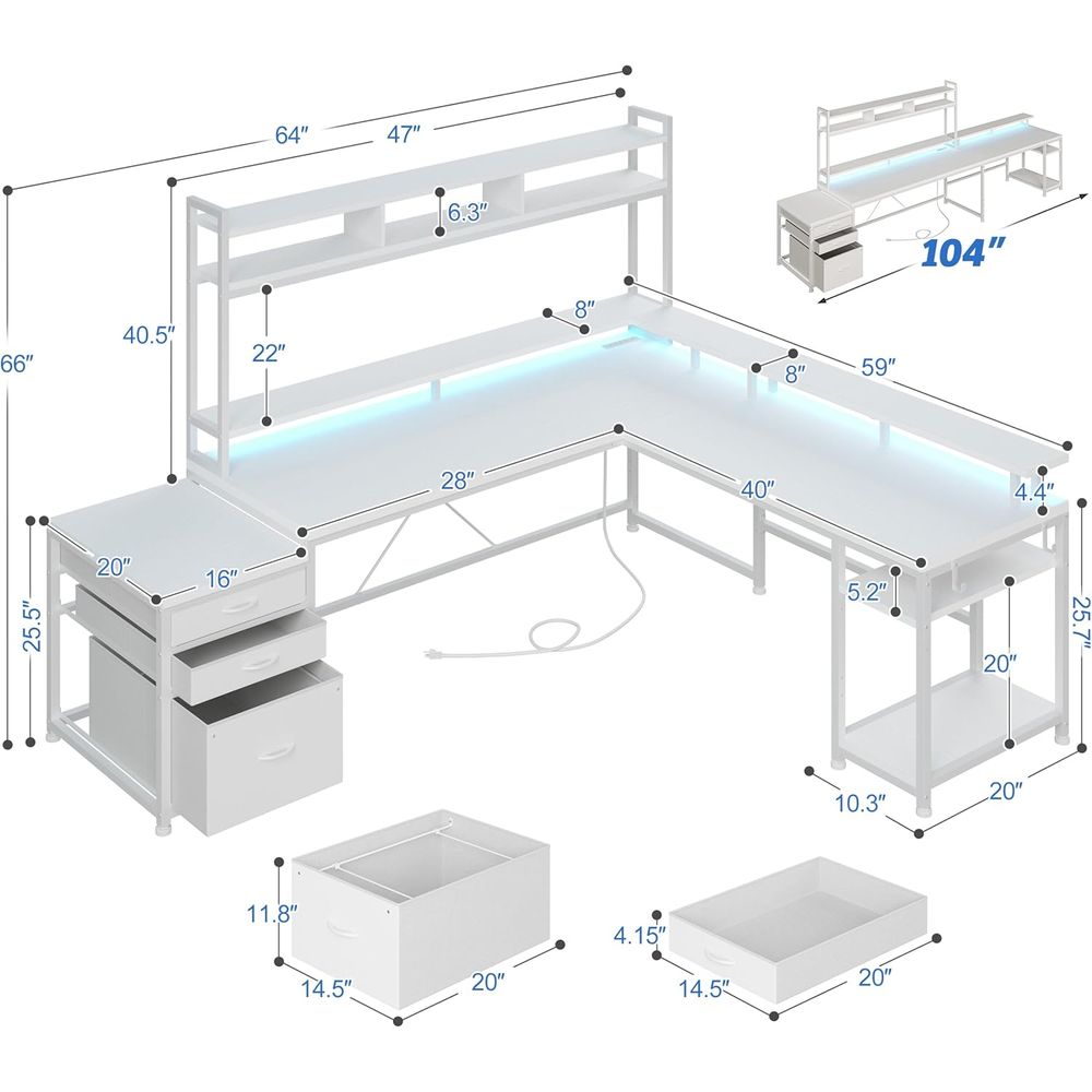 Mesa em L de 104 polegadas par - L Shaped Desk Setup avaliação e preço